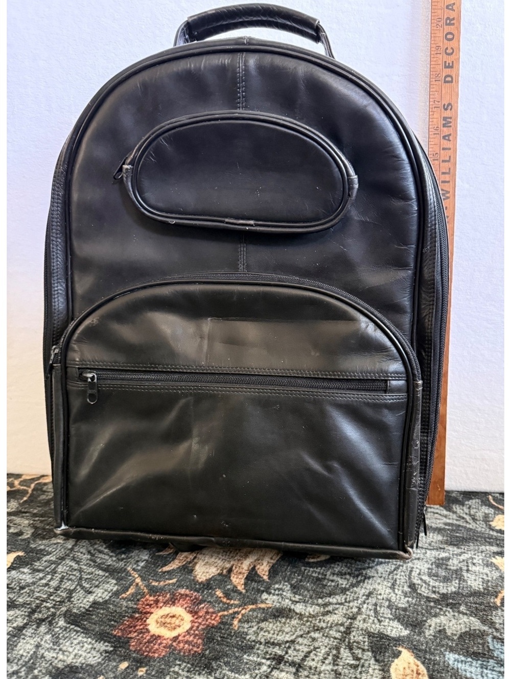 Travel Tools Black Faux Leather Backpack with Multiple Compartments